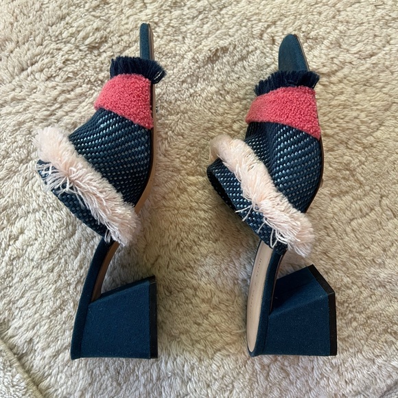 Charles & Keith Woven Fringe Mixed Media Slides Mules Heels Navy Red Pink 9 / 39 - Picture 6 of 12